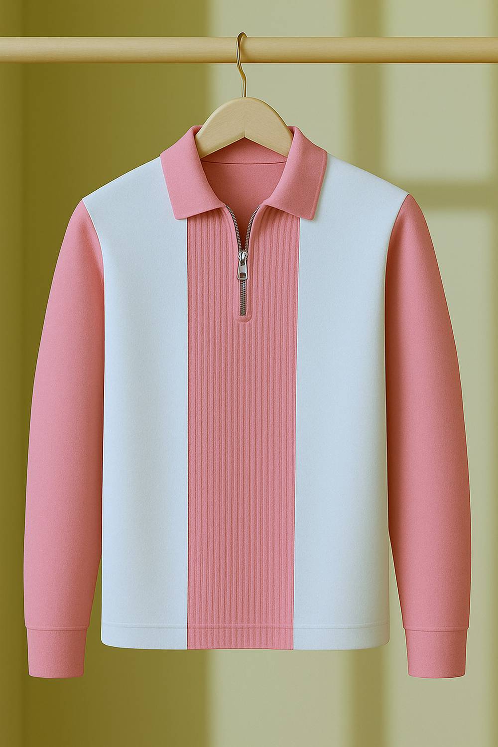 Try This Men Colorblock Polo Neck Cotton Blend Pink, White T-Shir