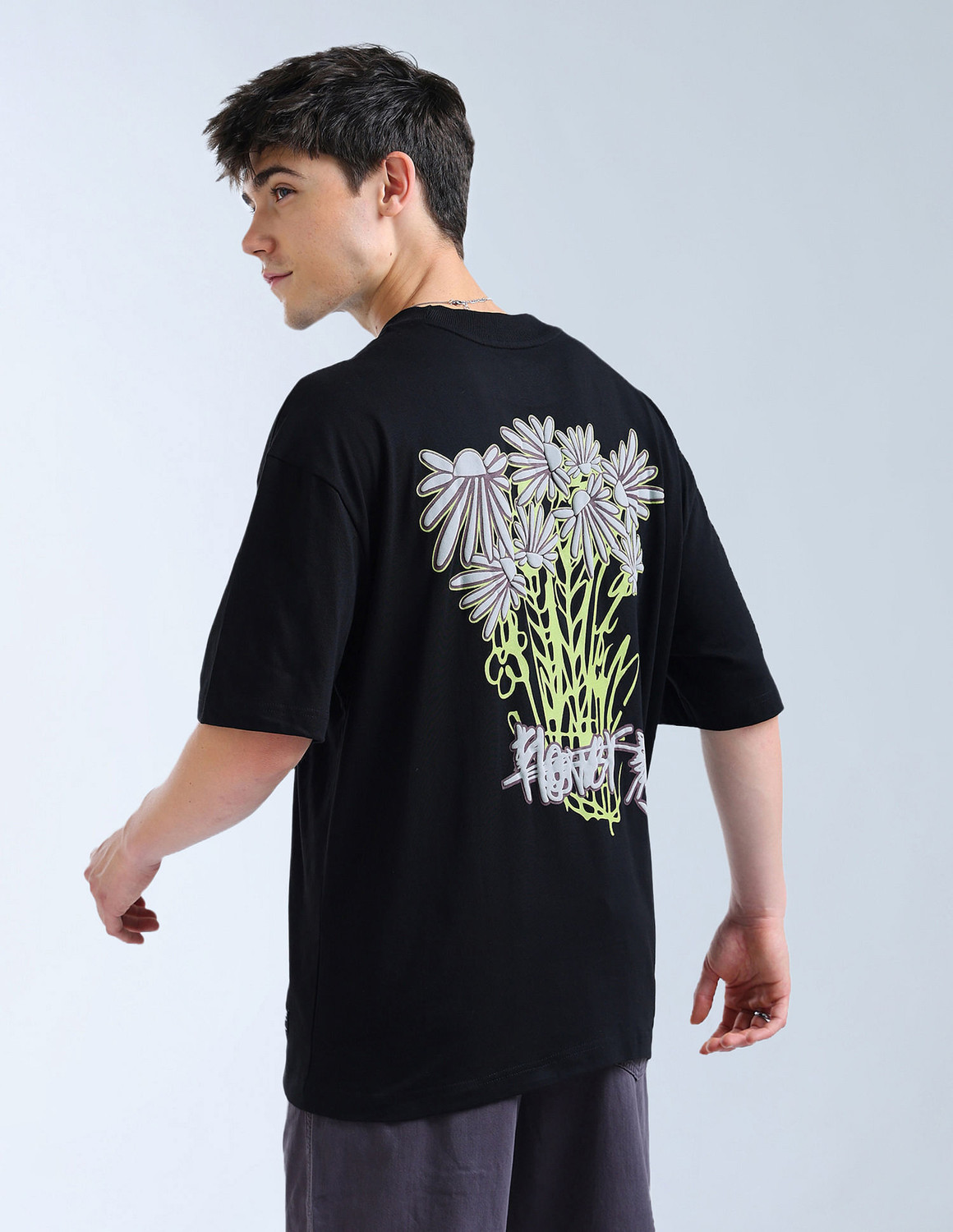 Image of FLYING MACHINE Men Graphic Print Round Neck Pure Cotton Black T-Shirt