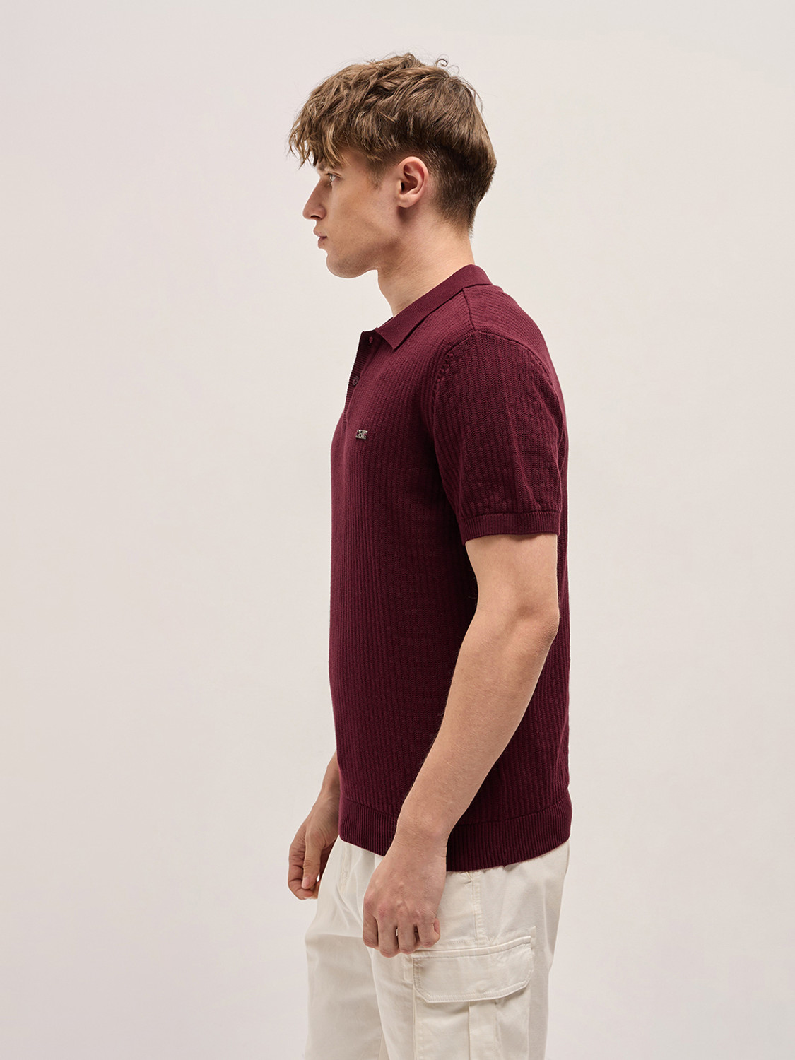 Image of THE BEAR HOUSE Solid Men Polo Neck Maroon T-Shirt
