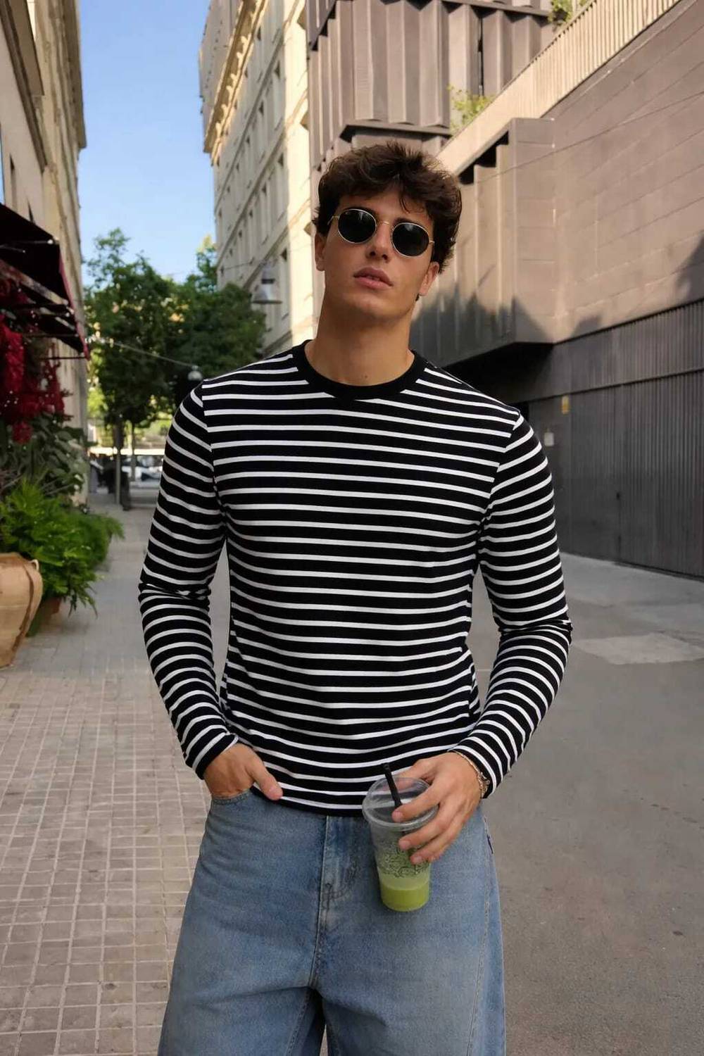 HouseOfCommon Men Black, White Striped T-Shirt - Image 3