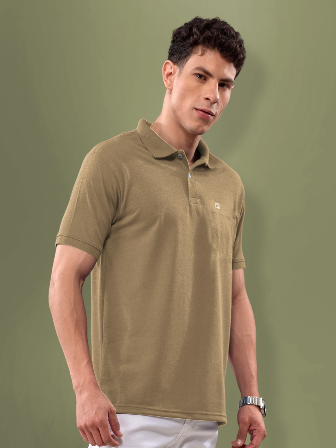 Image of Lux Nitro Solid Men Polo Neck Gold T-Shirt