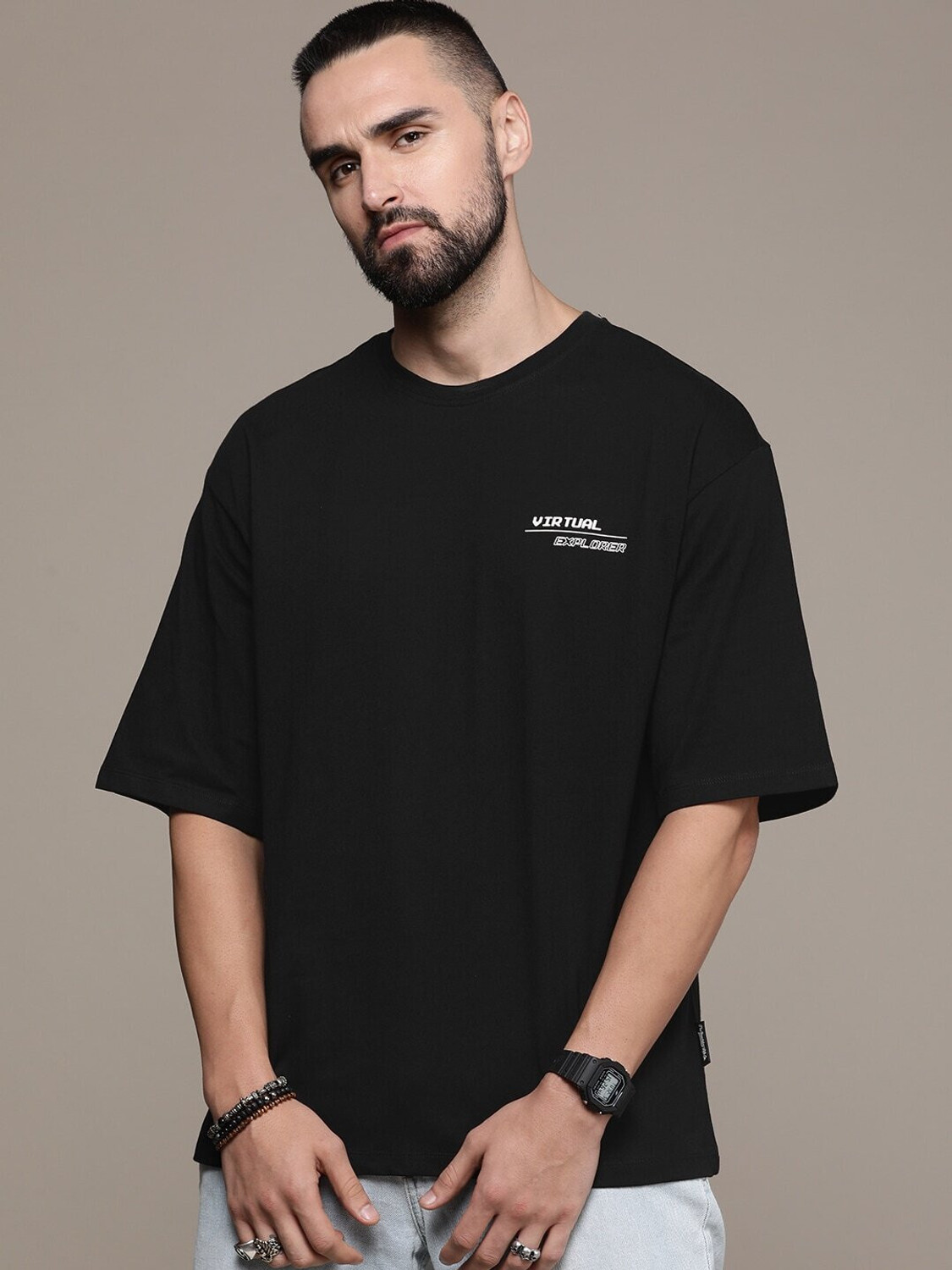 Image of Roadster Printed, Typography Men Round Neck Black T-Shirt