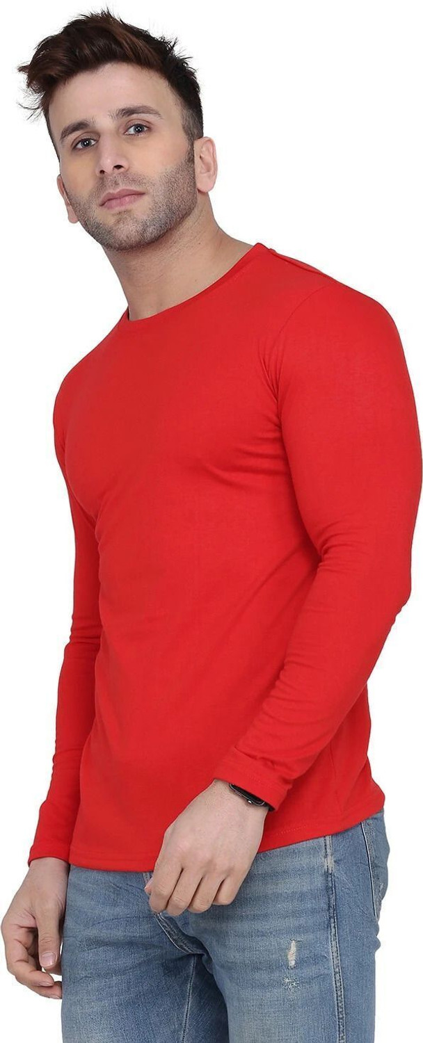 Image of New Trends Collection Solid Men Round Neck Dark Blue, Red T-Shirt