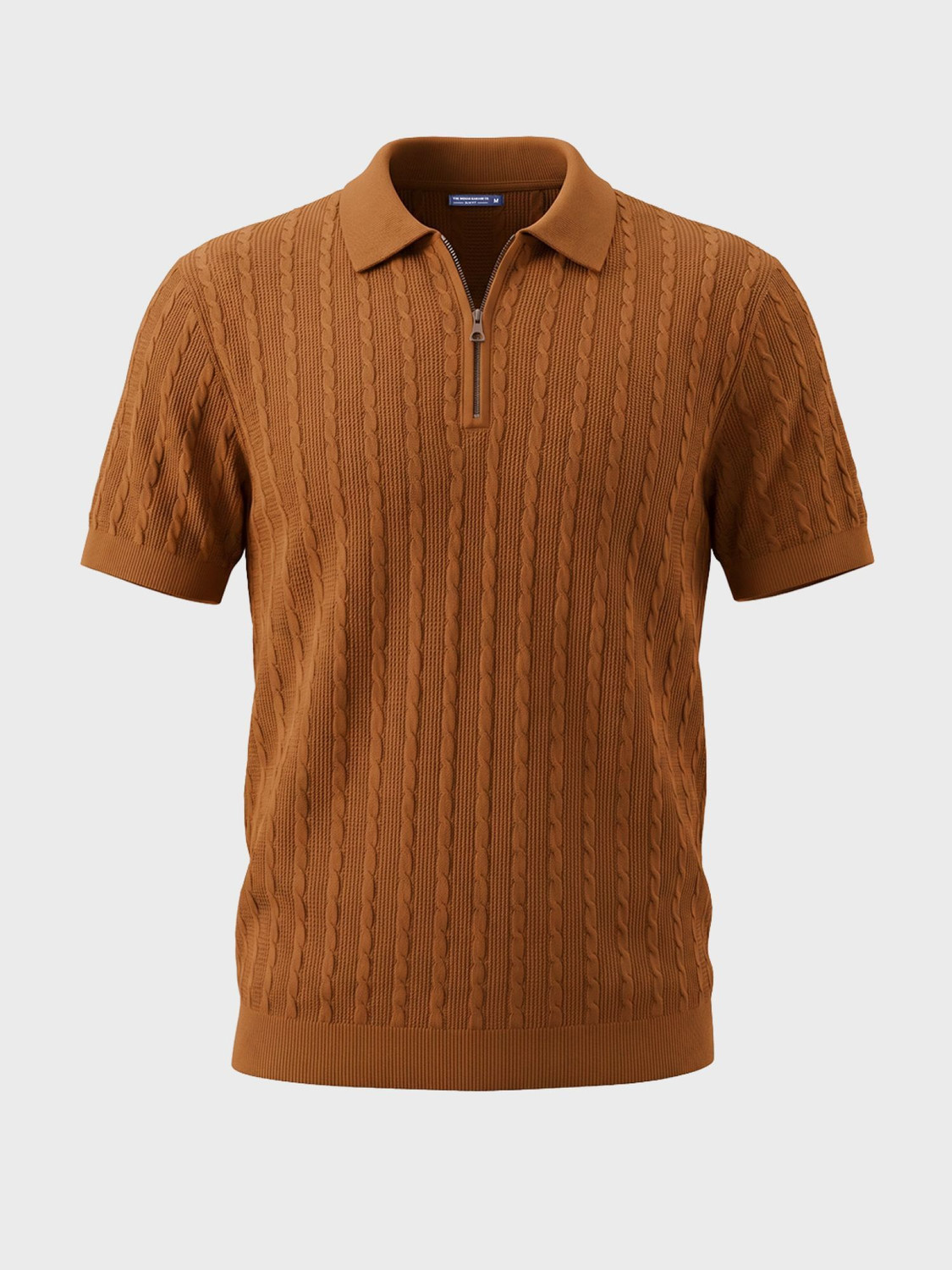 Image of The Indian Garage Co. Self Design Men Polo Neck Brown T-Shirt