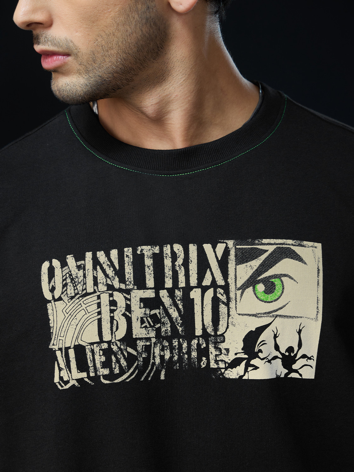 Image of The Souled Store Men Cartoon Round Neck Pure Cotton Black T-Shirt