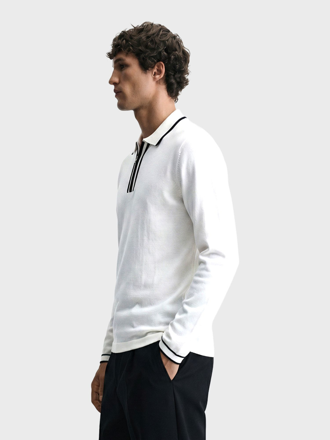 Image of The Indian Garage Co. Solid Men Polo Neck White T-Shirt