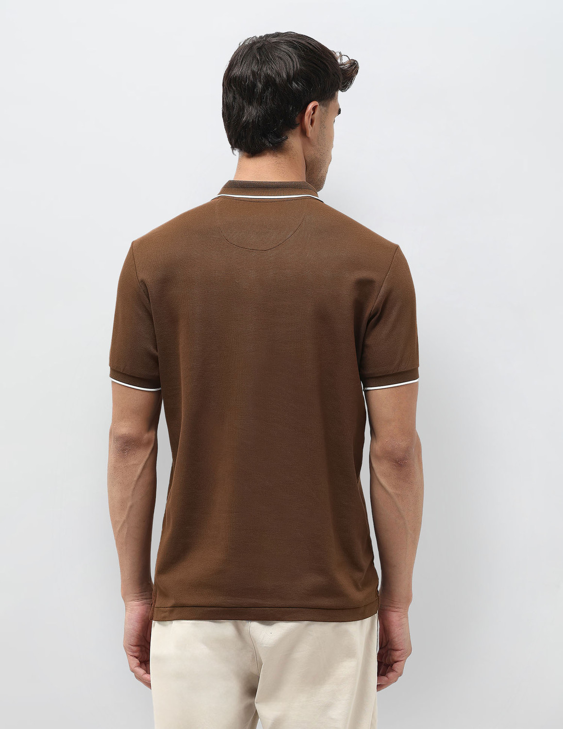 Image of U.S. POLO ASSN. Solid Men Polo Neck Brown T-Shirt
