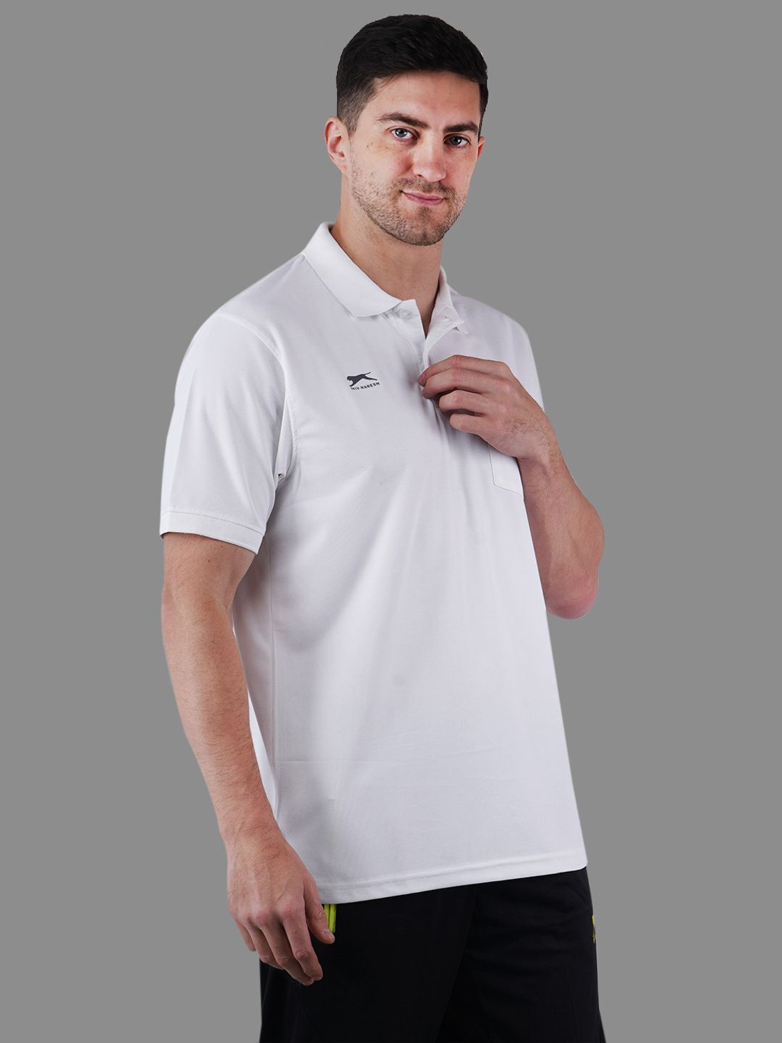 Image of Shiv Naresh Self Design Men Polo Neck White T-Shirt