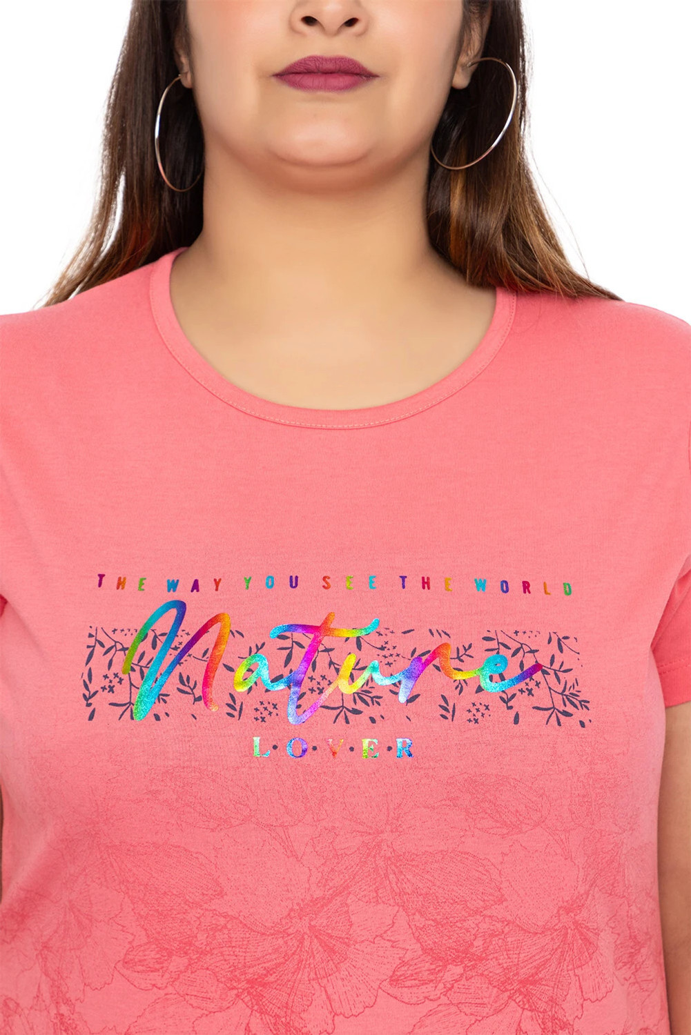 Image of Star Touch Printed Women Round Neck Pink T-Shirt