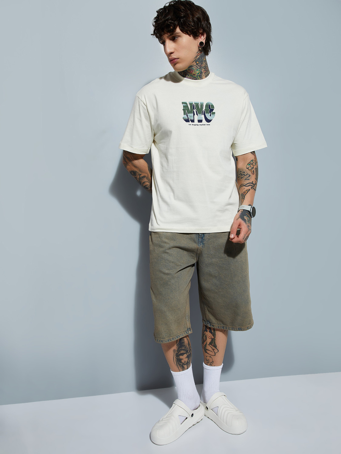 Image of MAX Printed Men Round Neck White T-Shirt