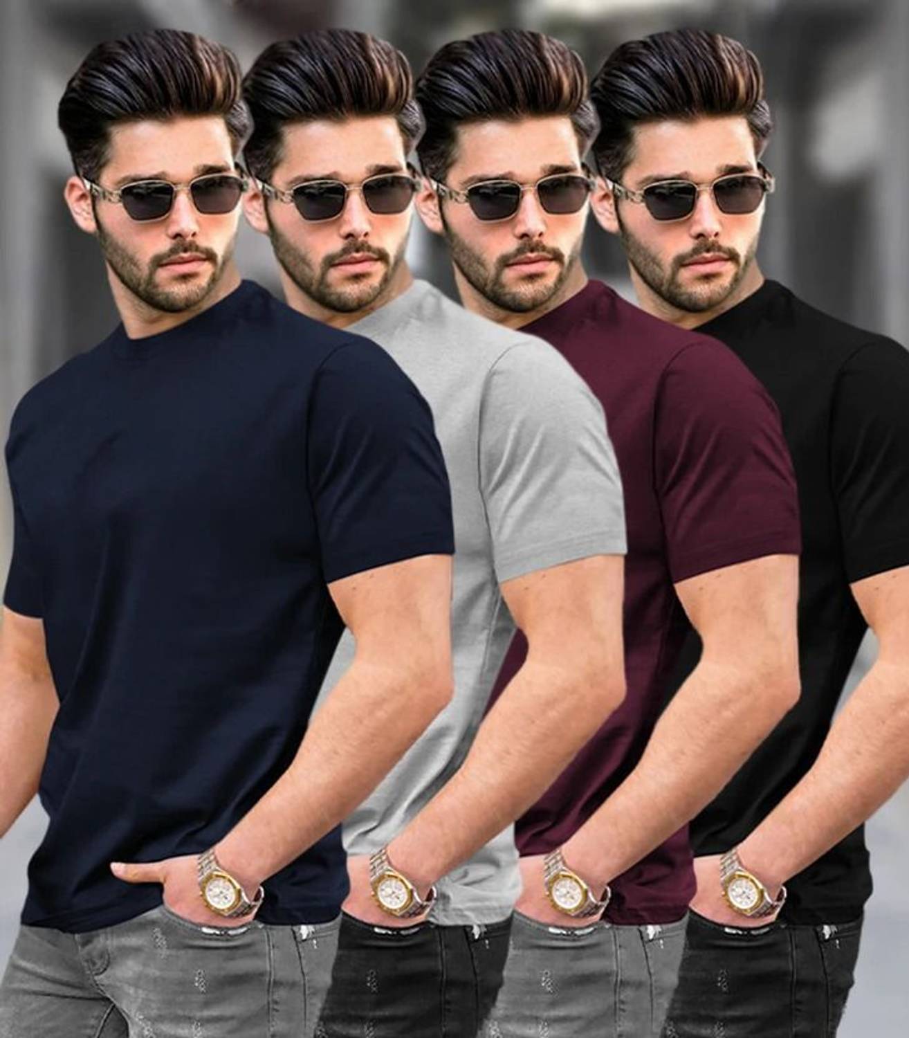 TRIPR Pack of 4 Men Solid Round Neck Cotton Blend Multicolor T-Sh