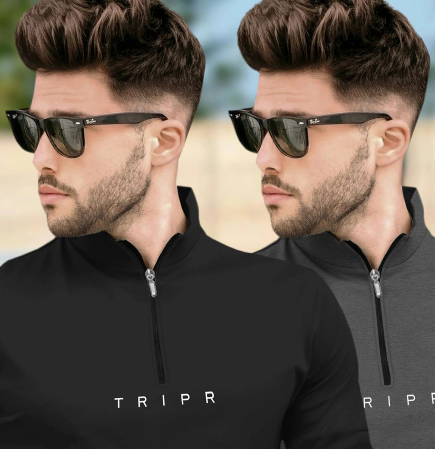 Image of TRIPR Printed Men Henley Neck Black, Grey T-Shirt