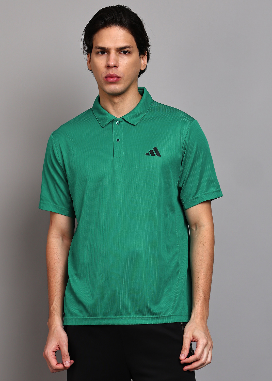 Image of ADIDAS Men Solid Polo Neck Polyester Green T-Shirt