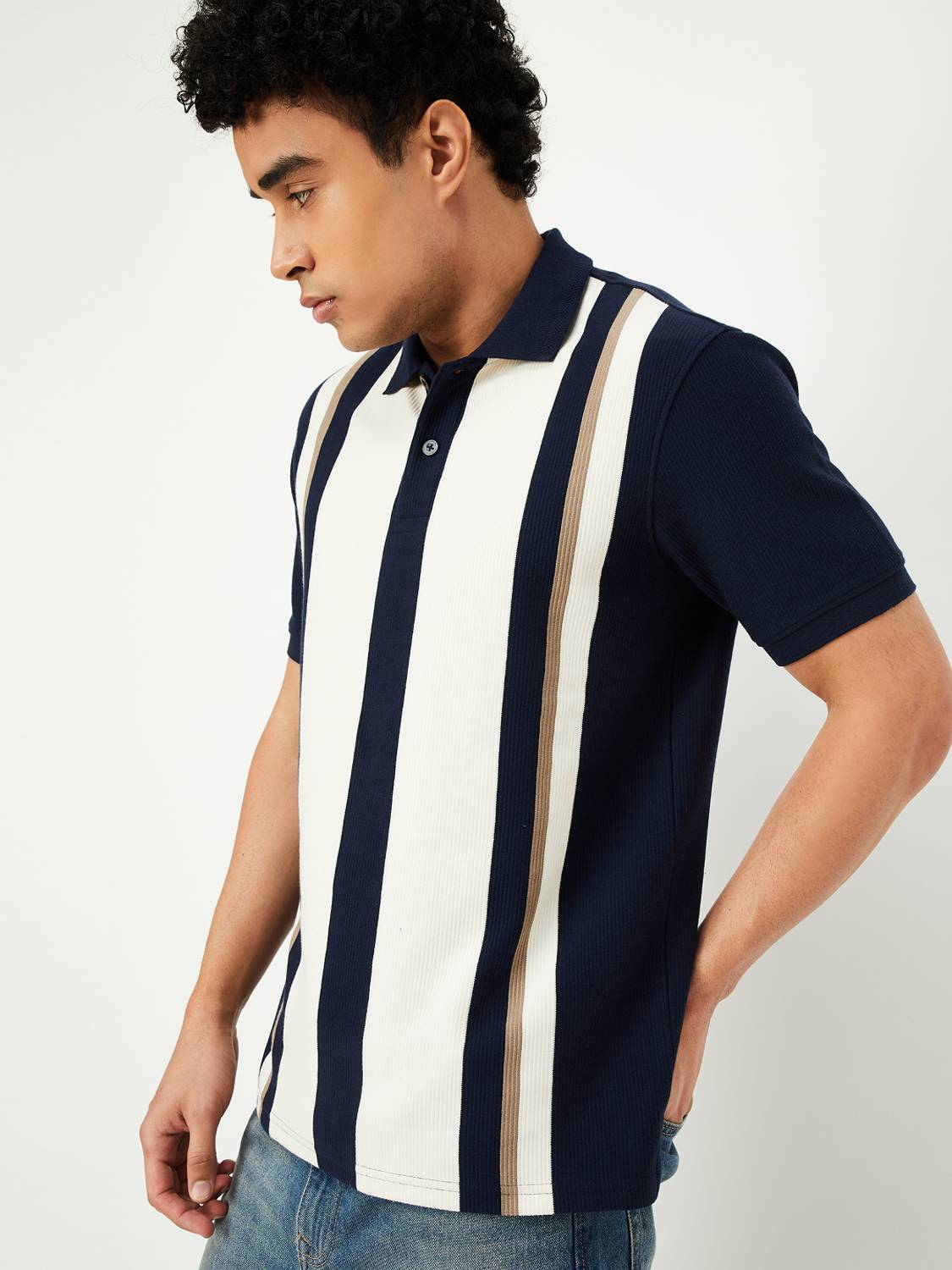 MAX Striped Blue Polo Neck T-Shirt
