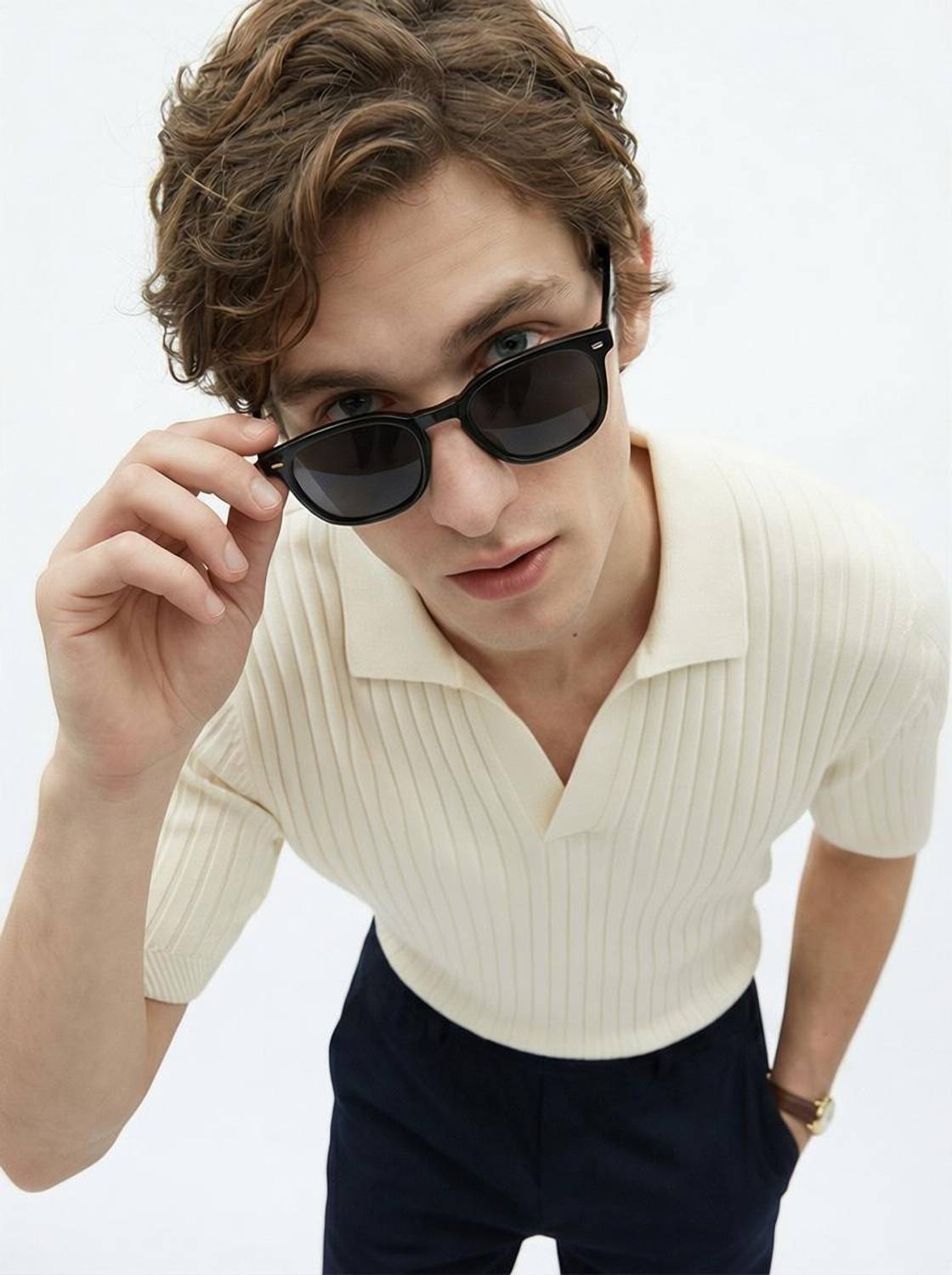 Snitch Striped Polo Neck White T-Shirt - Image 1