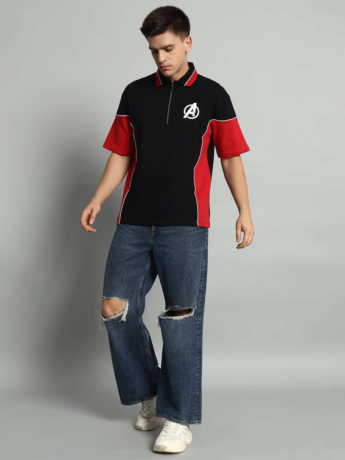 Image of METRONAUT Cartoon Men Polo Neck Navy Blue, White T-Shirt