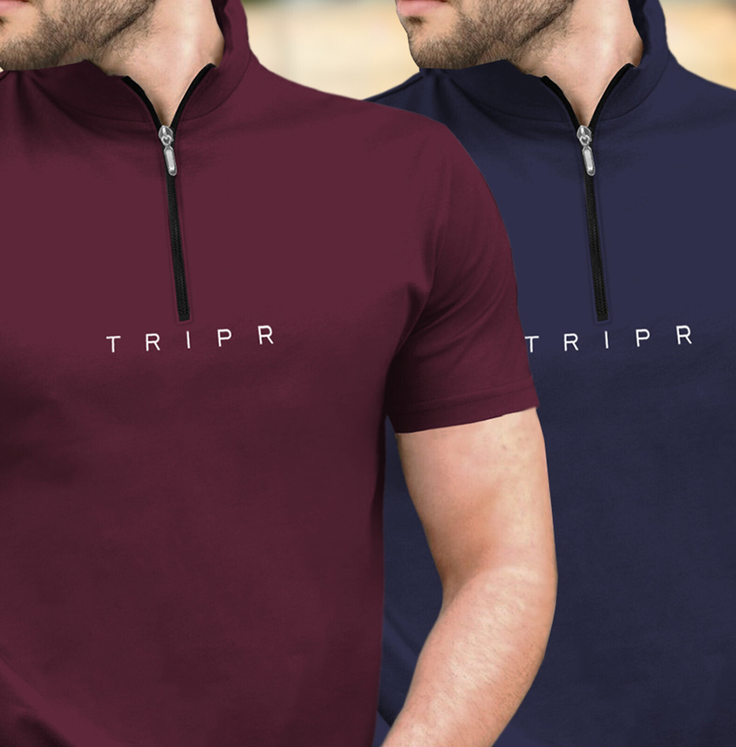Image of TRIPR Solid Men Henley Neck Maroon, Navy Blue T-Shirt