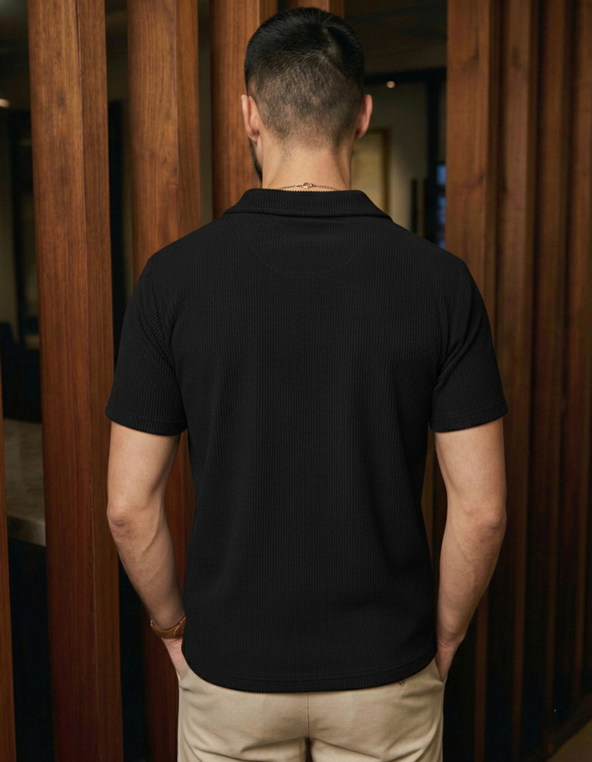 Image of Try This Men Solid Polo Neck Cotton Blend Black, Brown T-Shirt