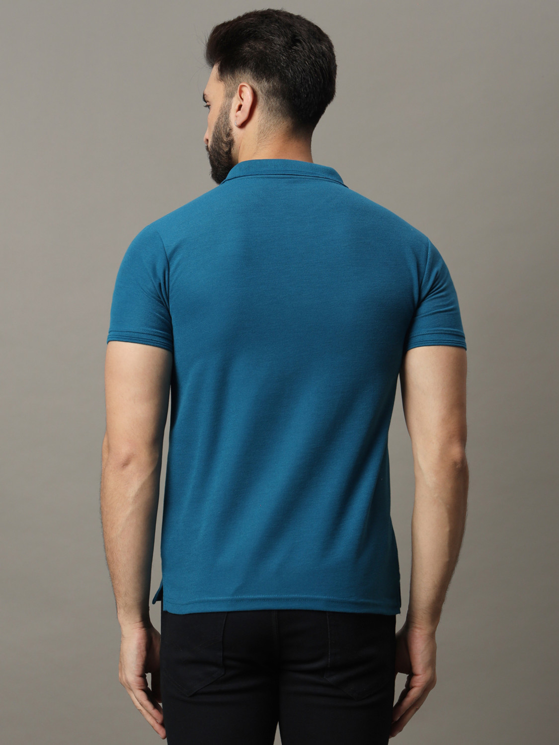 Image of RARHANPREMIUM Solid Men Polo Neck Blue T-Shirt