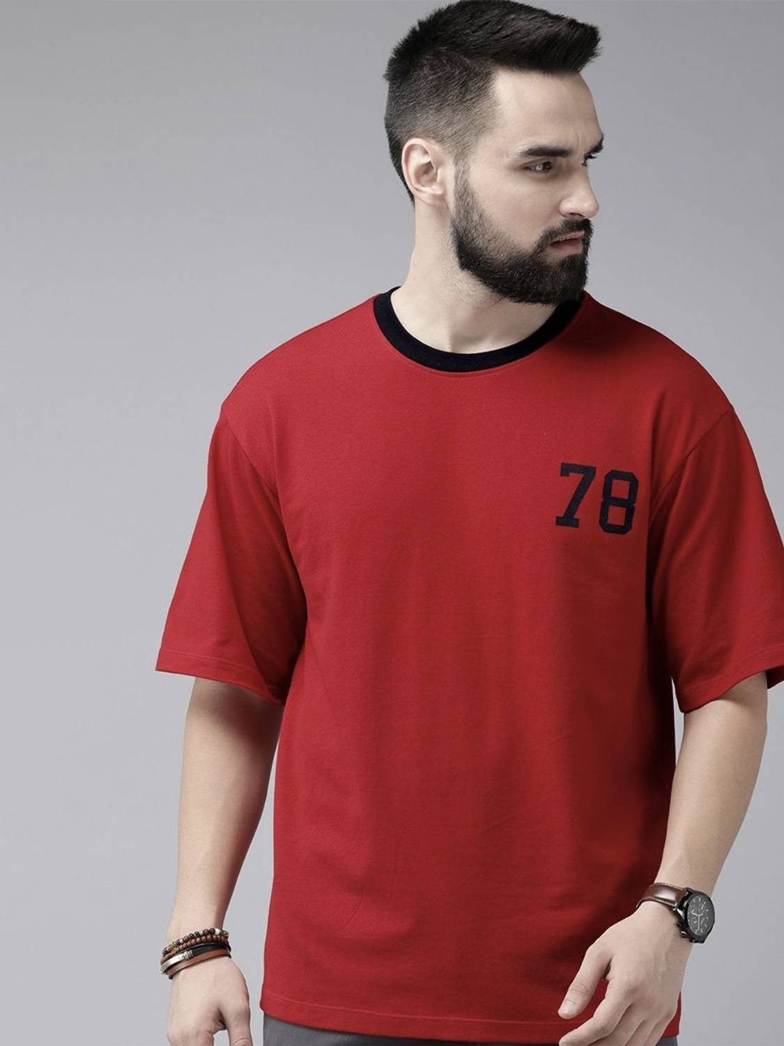 Roadster Men Printed Round Neck Cotton Blend Red T-Shirt