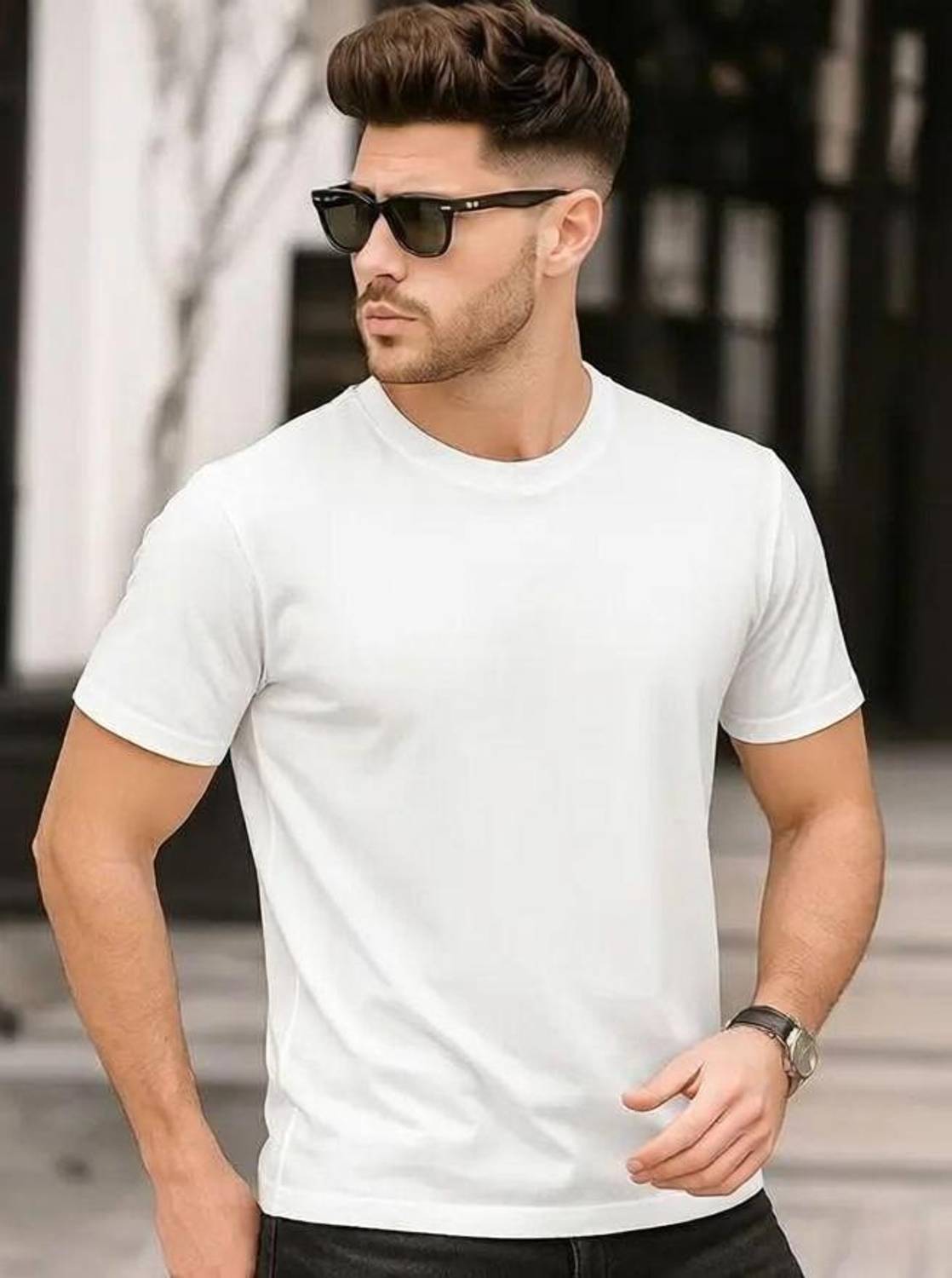 RMTendz Men White Round Neck T-Shirt - Image 1