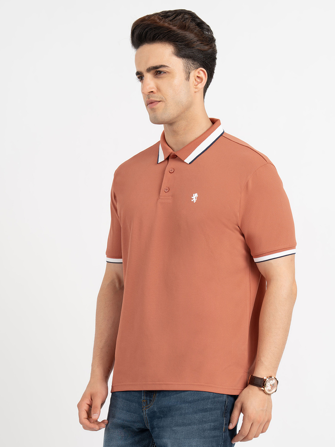 Image of RED TAPE Solid Men Polo Neck Orange T-Shirt