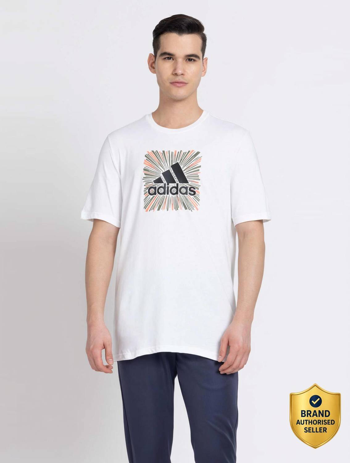 ADIDAS Printed Men Round Neck White T-Shirt