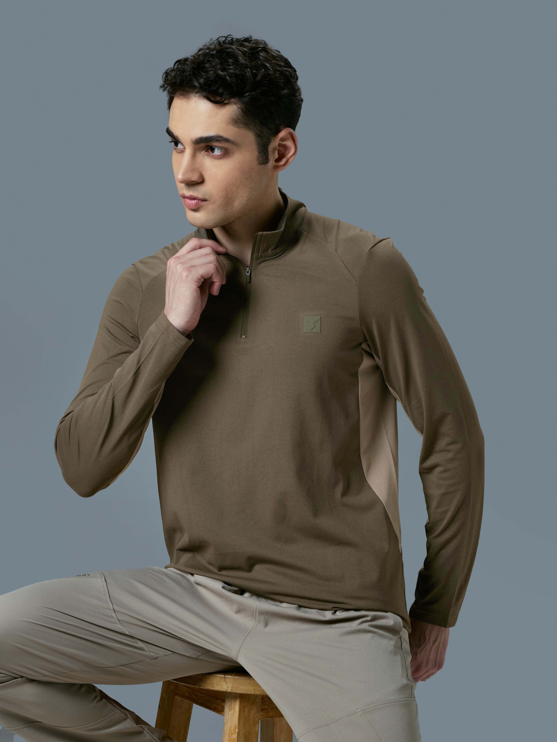 Image of TECHNOSPORT Sporty Men High Neck Brown T-Shirt