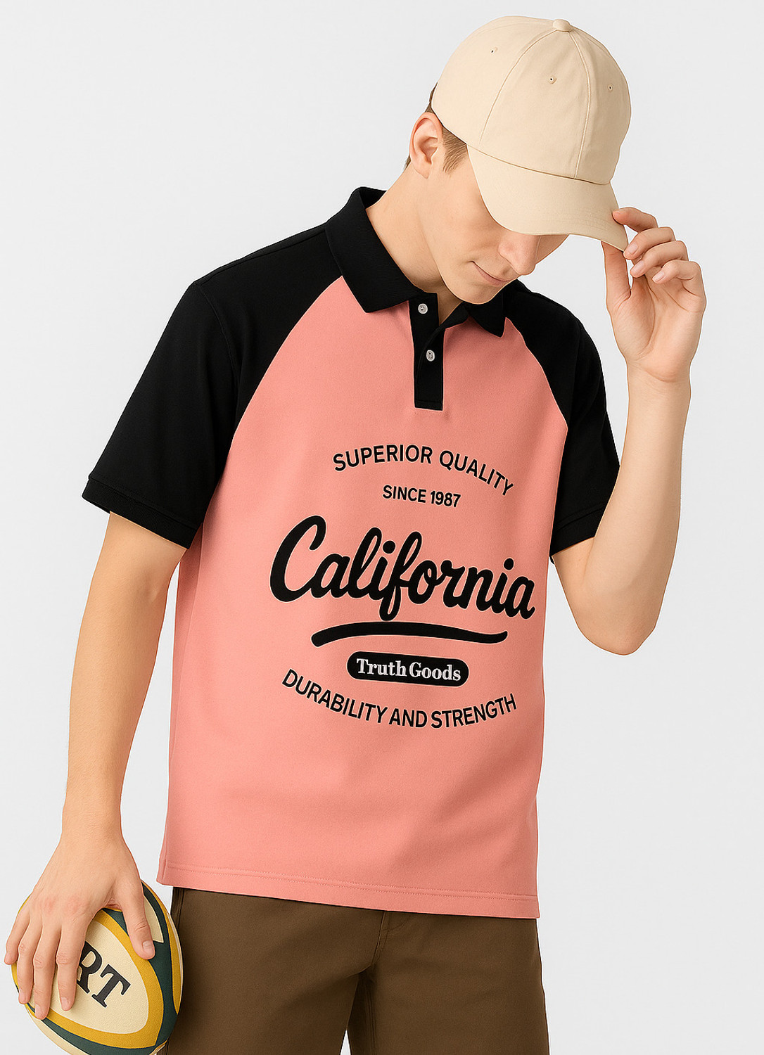 Image of Try This Colorblock Men Polo Neck Black, Pink T-Shirt
