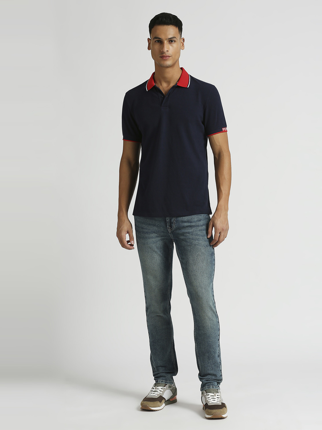 Image of Pepe Jeans Solid Men Polo Neck Blue T-Shirt