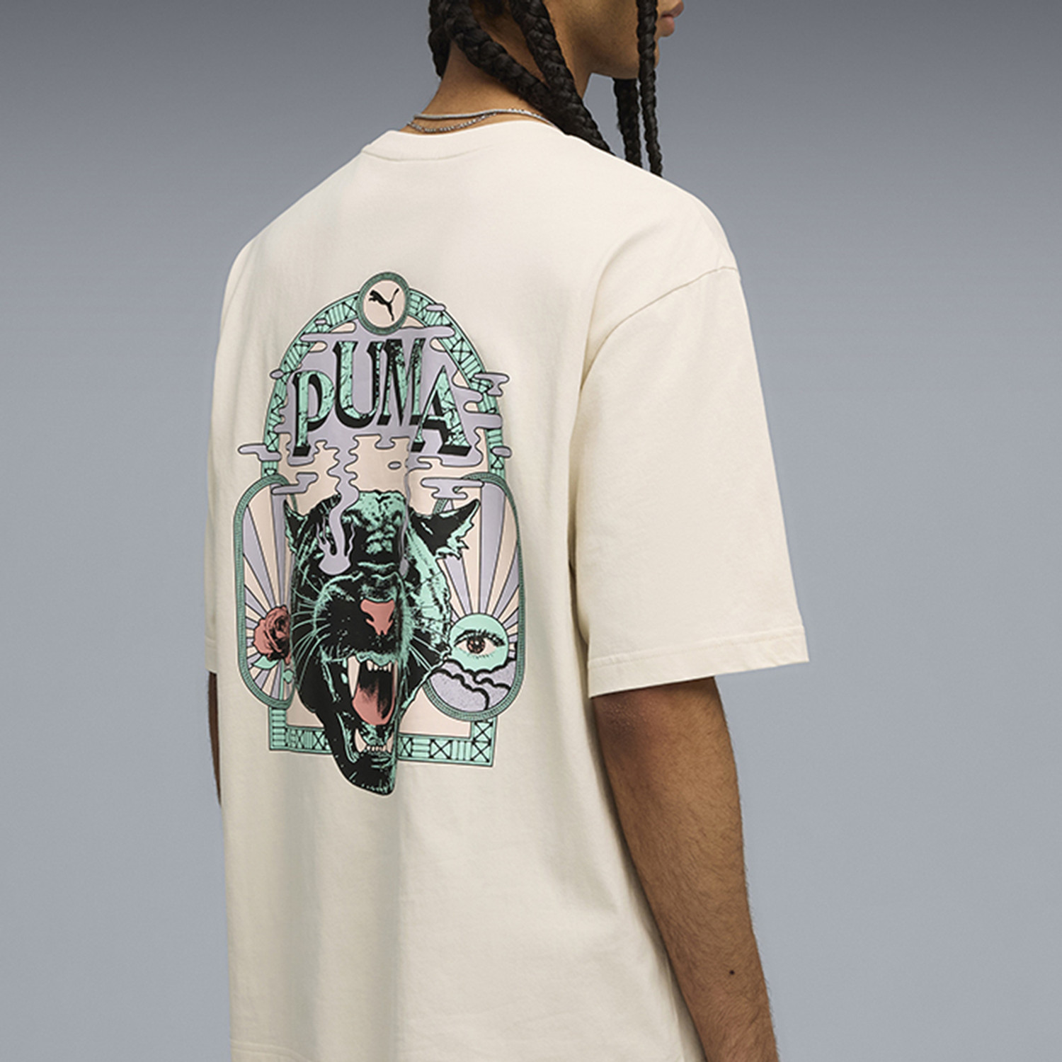 Image of PUMA Printed Men Crew Neck White T-Shirt