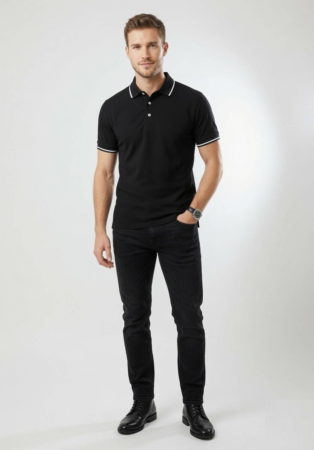 true habit Men Polo Neck Black T-Shirt - Image 5