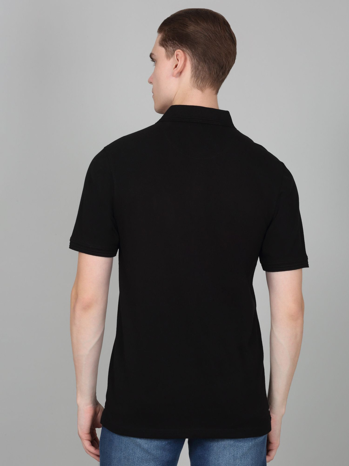 Image of CANTABIL Solid Men Polo Neck Black T-Shirt
