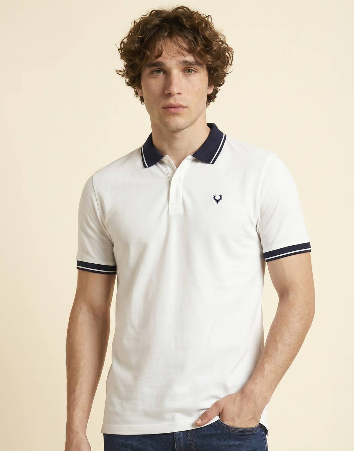 Allen Solly Men Polo Neck White T-Shirt - Image 1