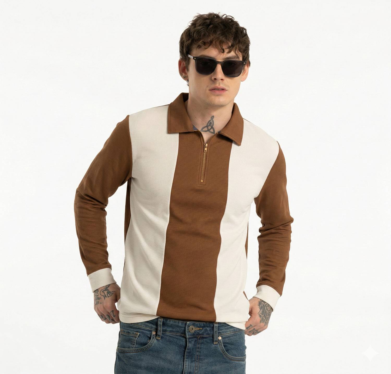 Bairagi Colorblock Men Polo Neck Brown, White T-Shirt