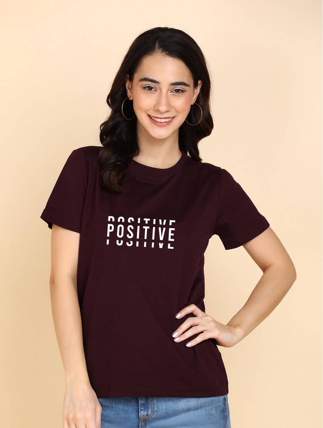 Adyavastram Typography Women Round Neck Maroon T-Shirt