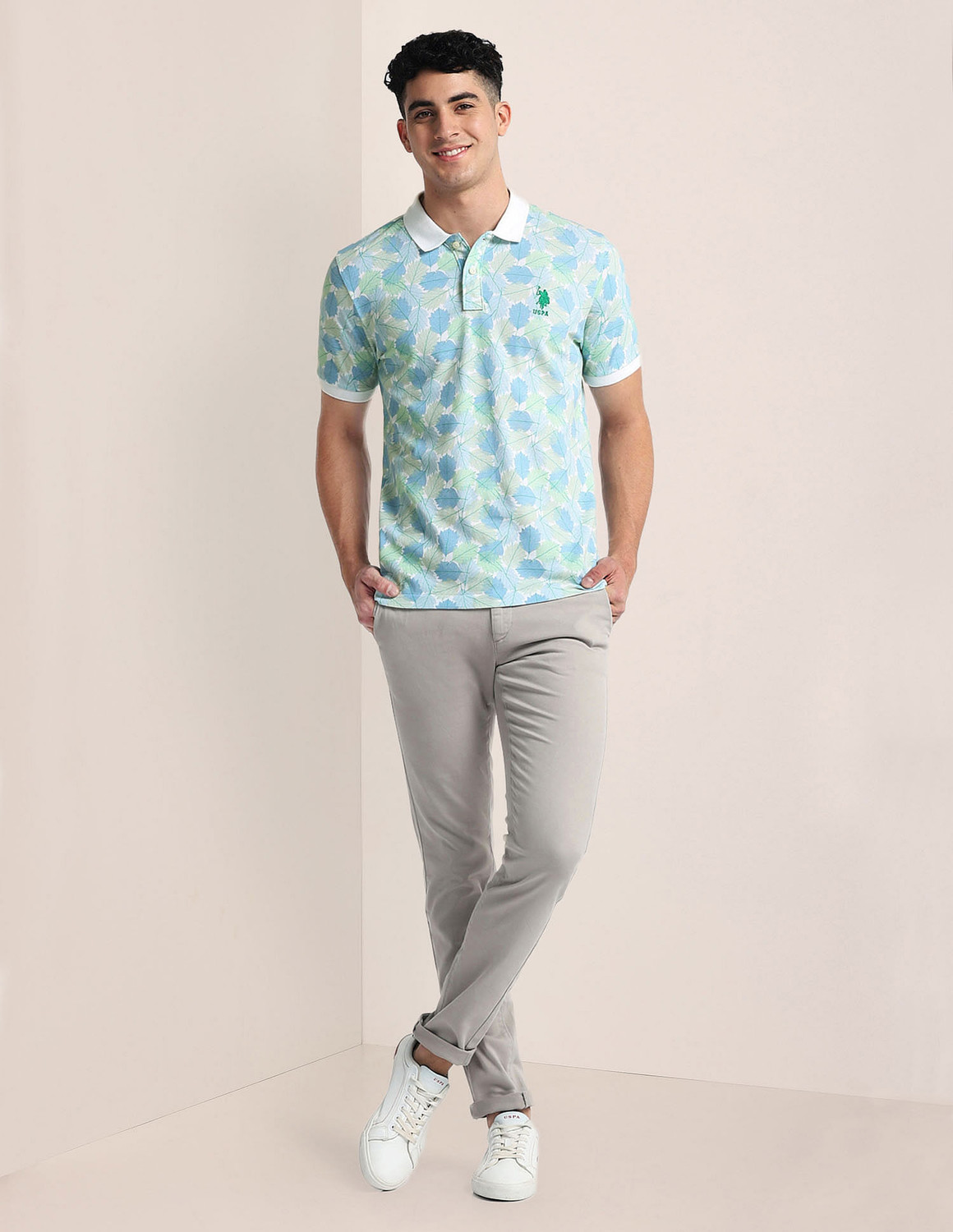 Image of U.S. POLO ASSN. Printed Men Polo Neck Blue T-Shirt