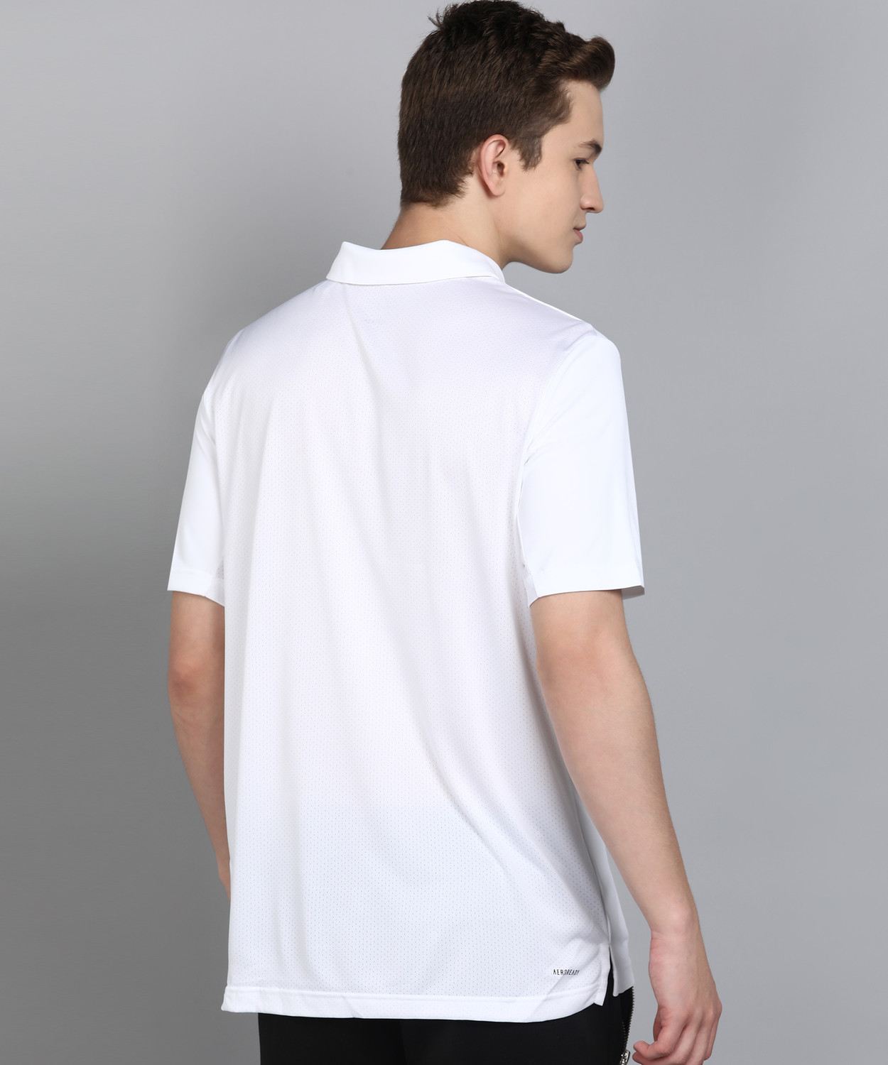 Image of ADIDAS Solid Men Polo Neck White T-Shirt