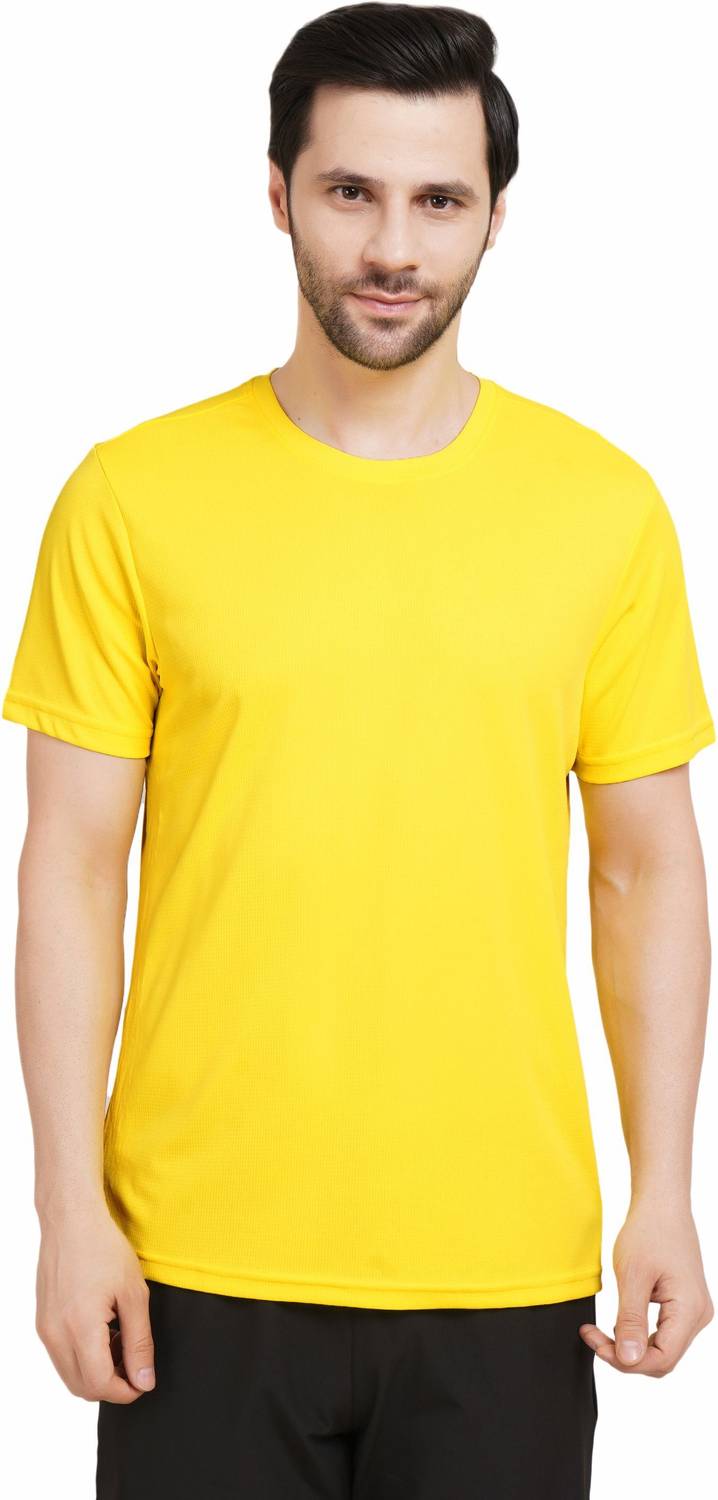 APKR Solid Men Round Neck Yellow T-Shirt