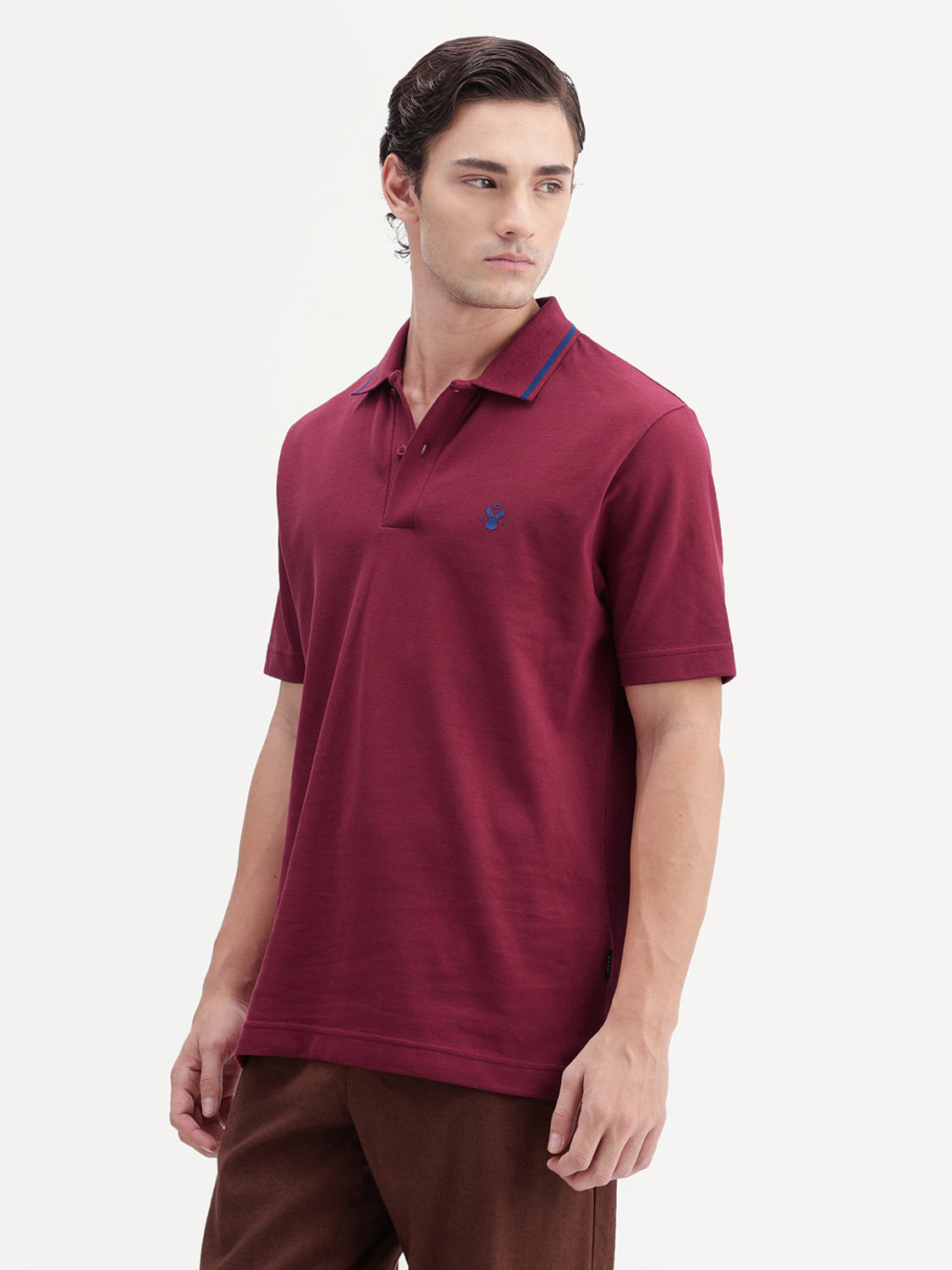 Image of RARE RABBIT Solid Men Polo Neck Red T-Shirt