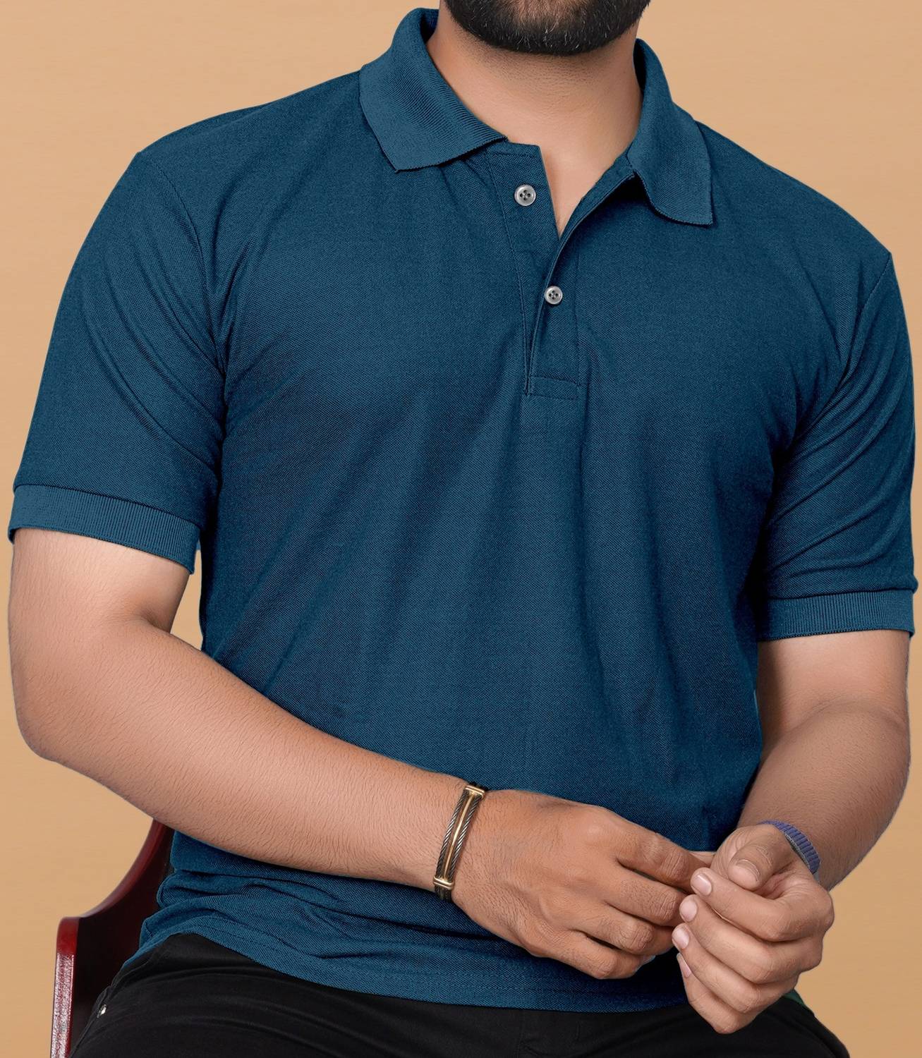 KAJARU Men Solid Polo Neck Polyester Dark Green T-Shirt