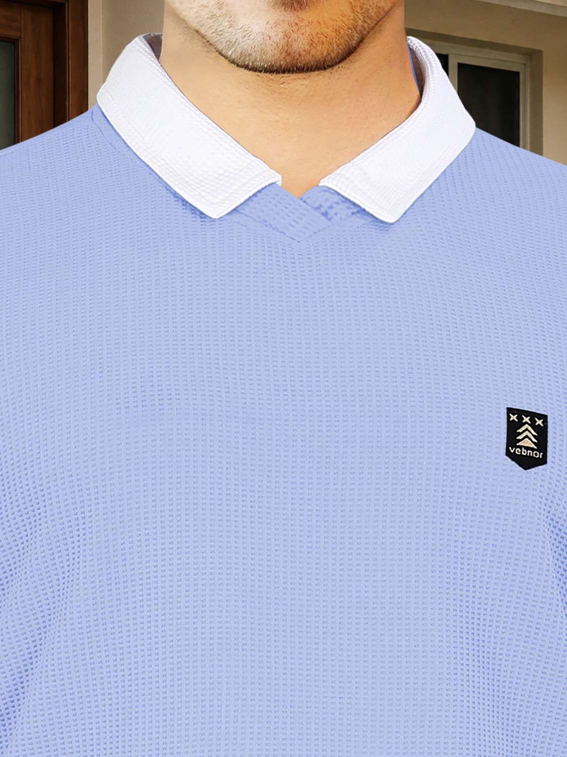 Image of VeBNoR Solid Men Polo Neck Blue T-Shirt