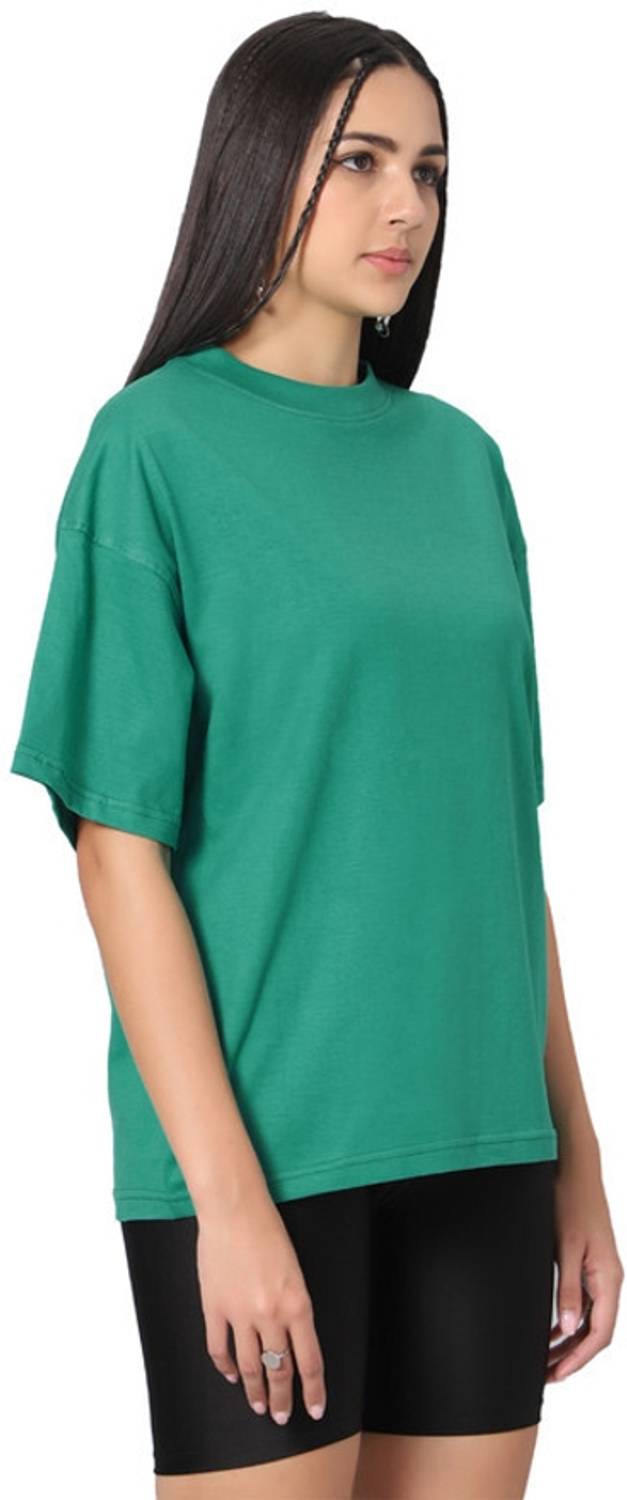 Besick Solid Women Round Neck Green T-Shirt