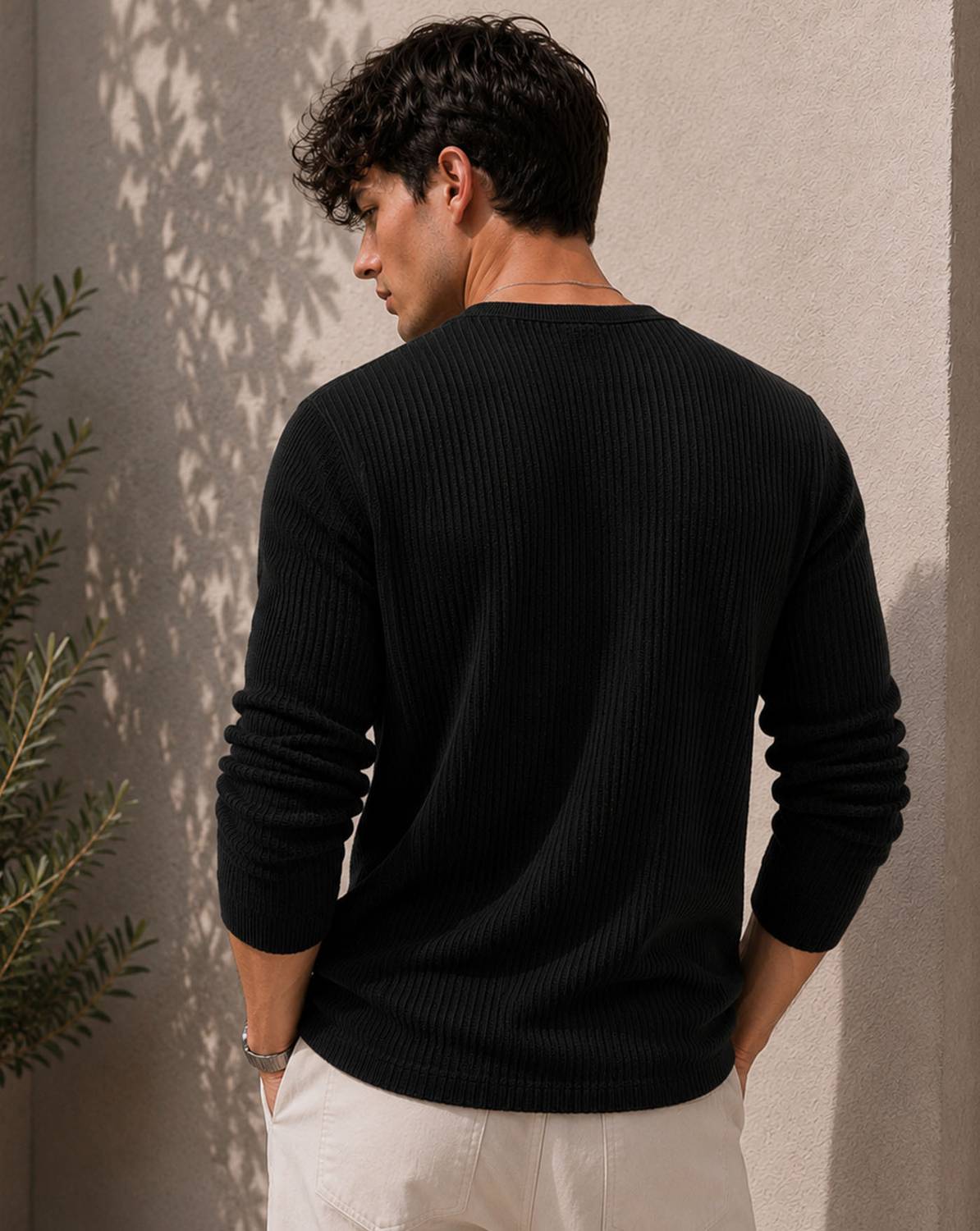 AUSK Solid Men Henley Neck Black T-Shirt - Image 2