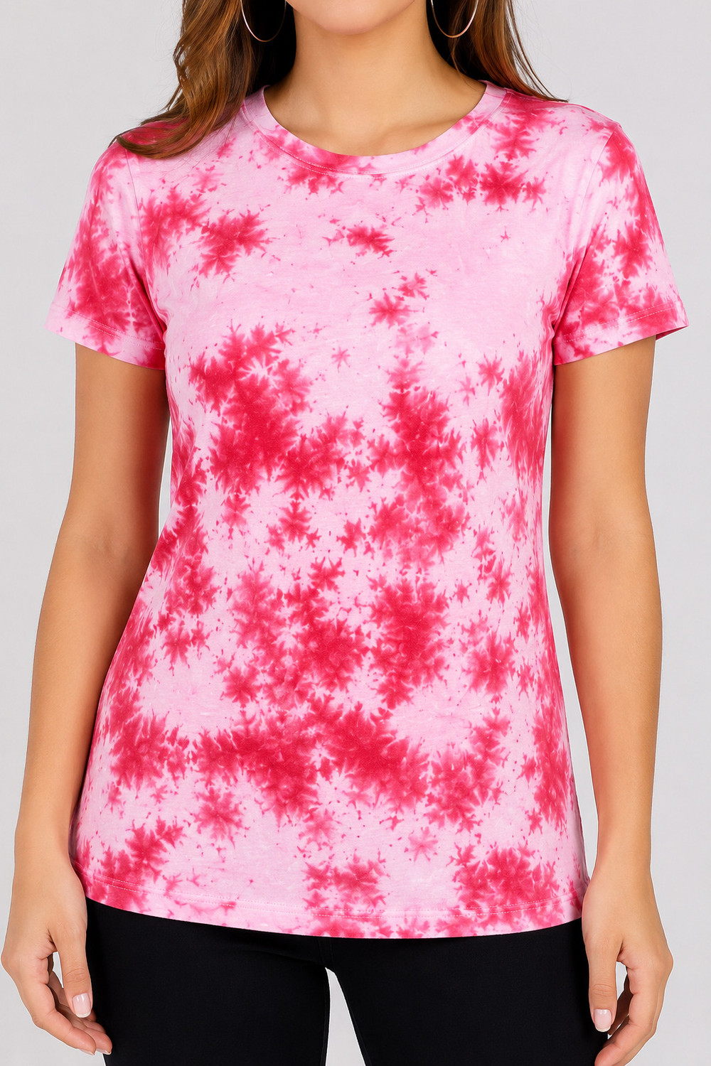 Image of Zicada Tie & Dye Women Round Neck Pink T-Shirt