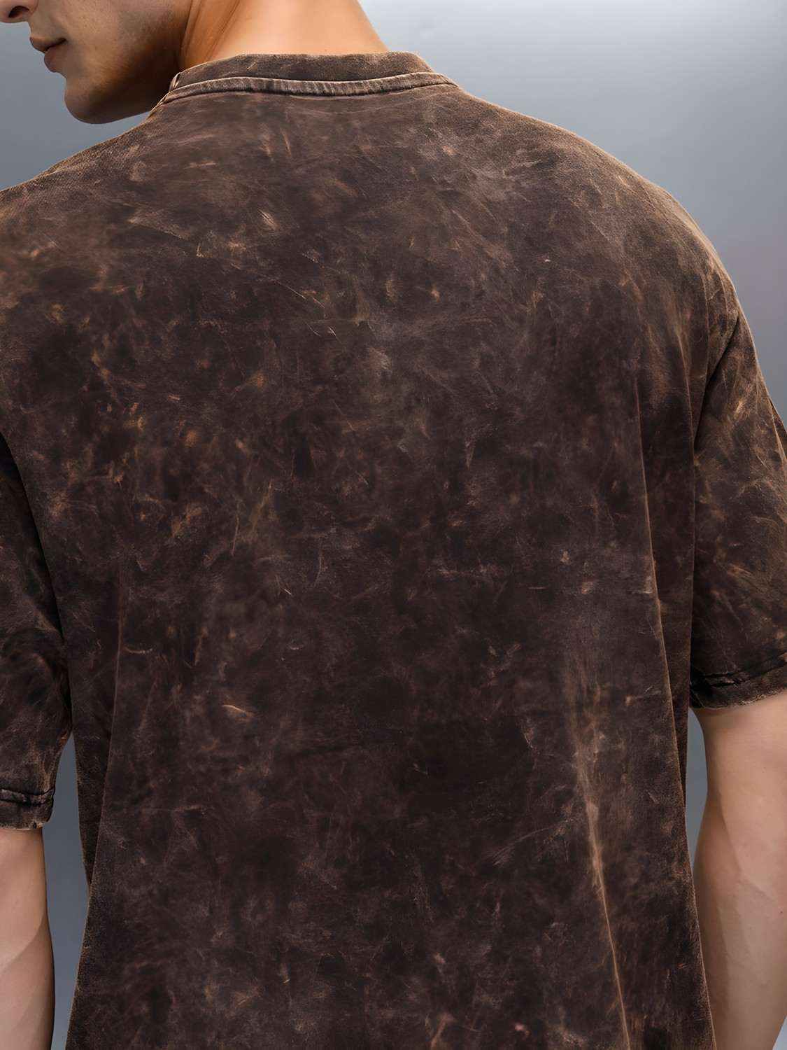 Image of HEXACRAFT Washed Men Round Neck Brown T-Shirt