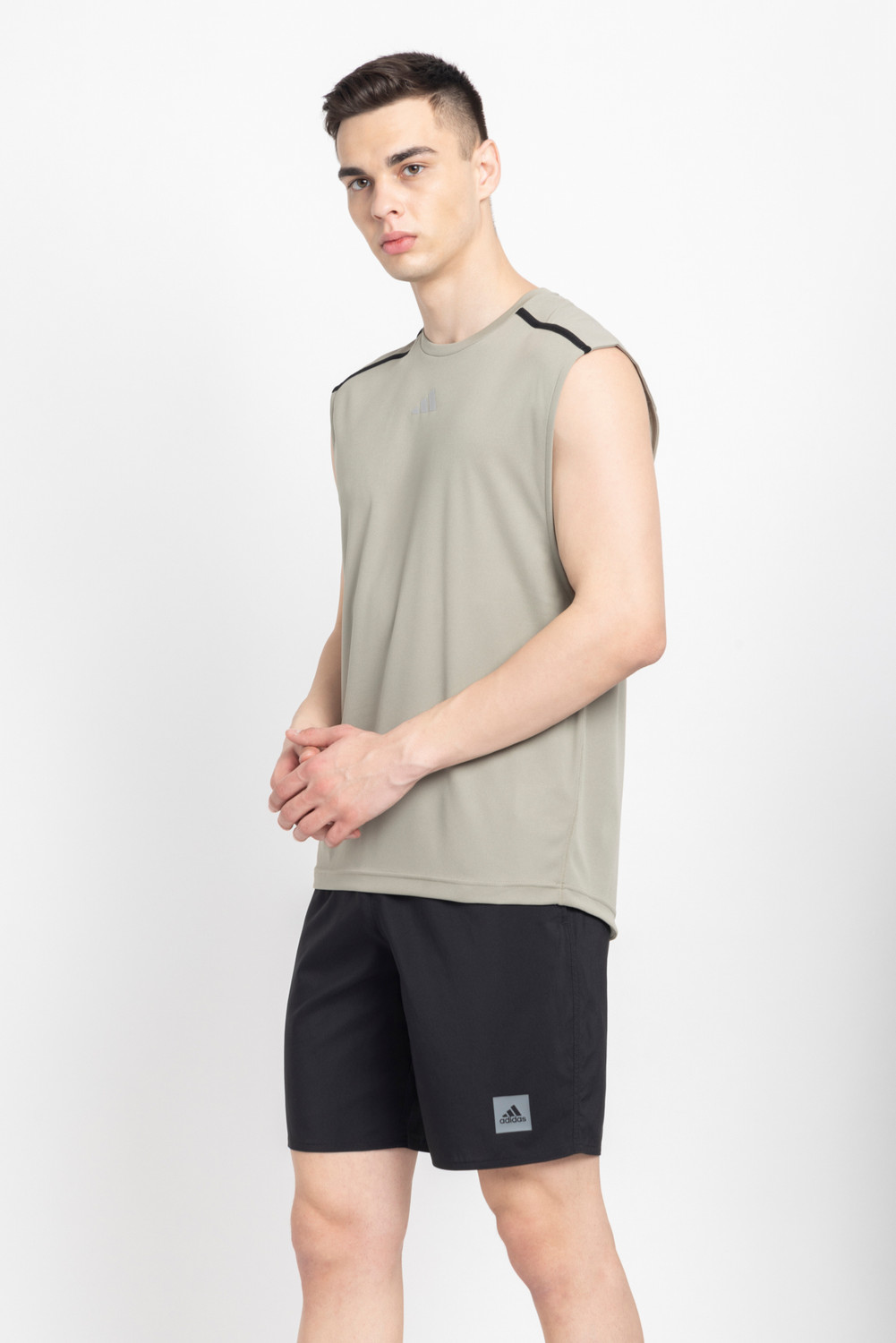 Image of ADIDAS Printed Men Round Neck Silver T-Shirt