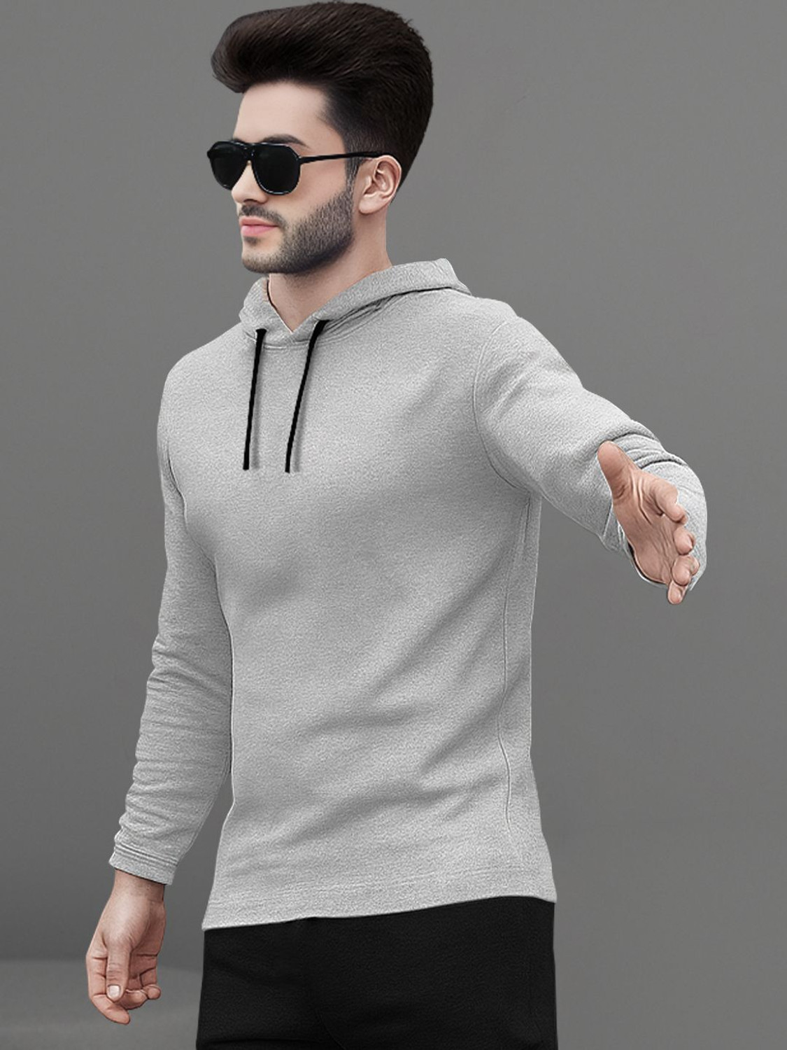 Image of BLIVE Solid Men Hooded Neck Grey T-Shirt