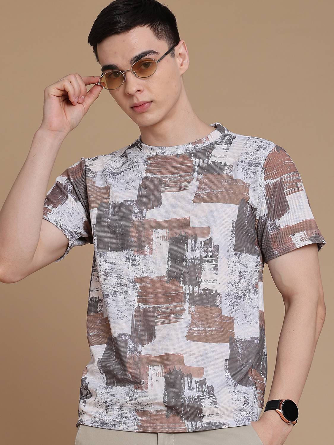 V-MART Men Multicolor Round Neck T-Shirt - Image 1