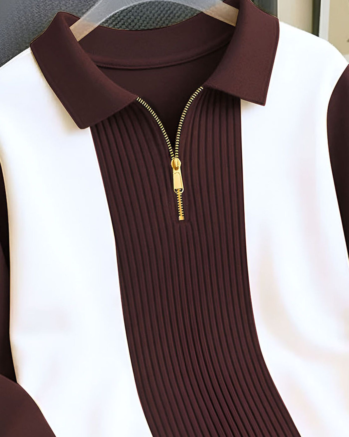 Image of ENITOR Colorblock Men Polo Neck White, Brown T-Shirt